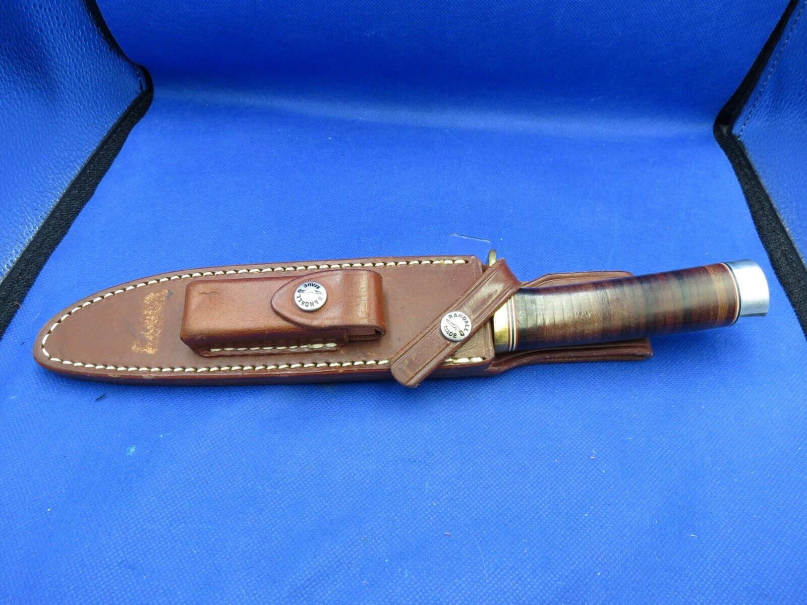RANDALL MDE #1- 7 INCH FIGHTER LEATHER STACKED HANDLE NICE CONDITION