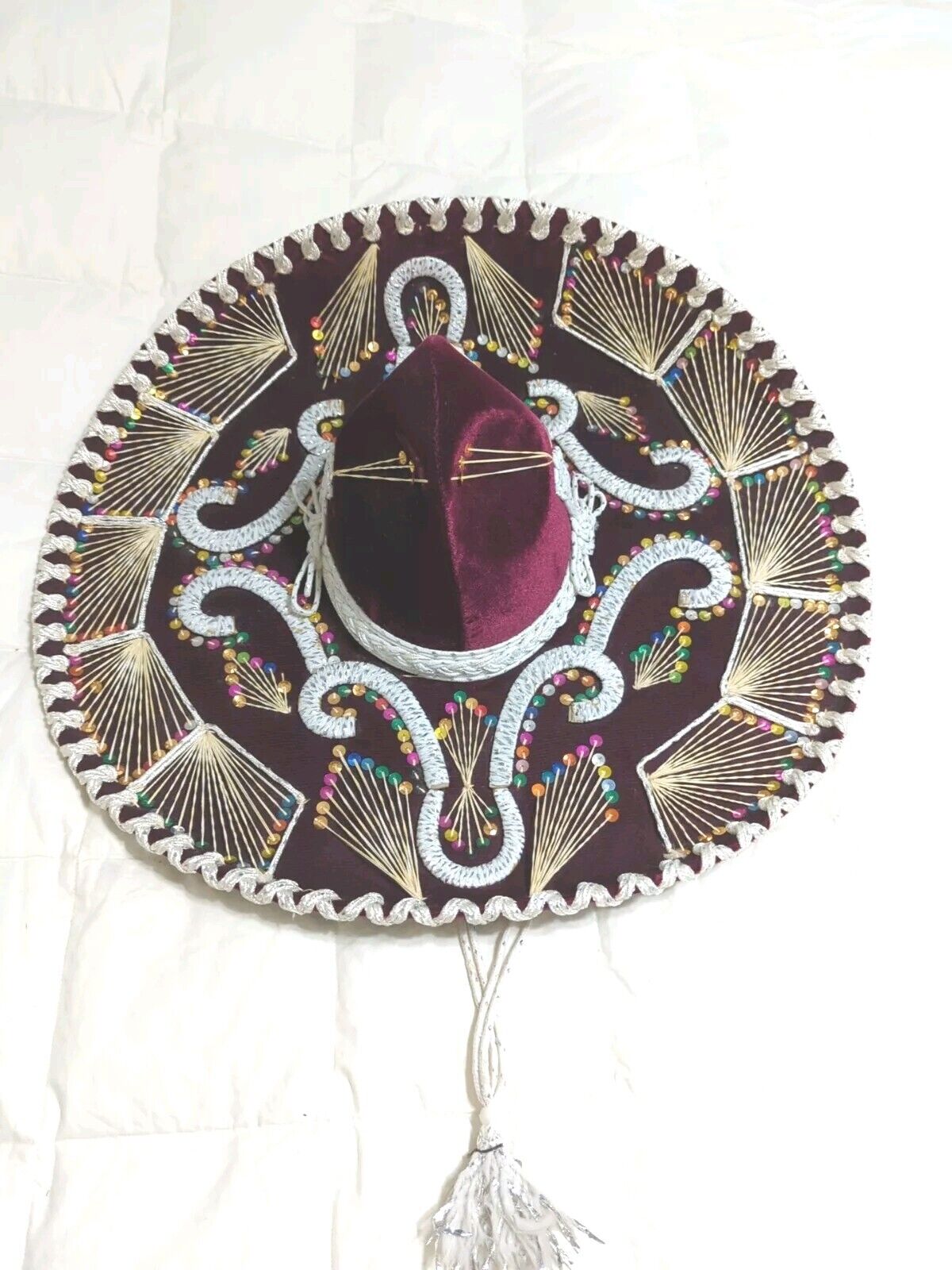 Vintage Mariachi Velvet Authentic Mexican Sombrero Pigalle Burgundy Sequins 24
