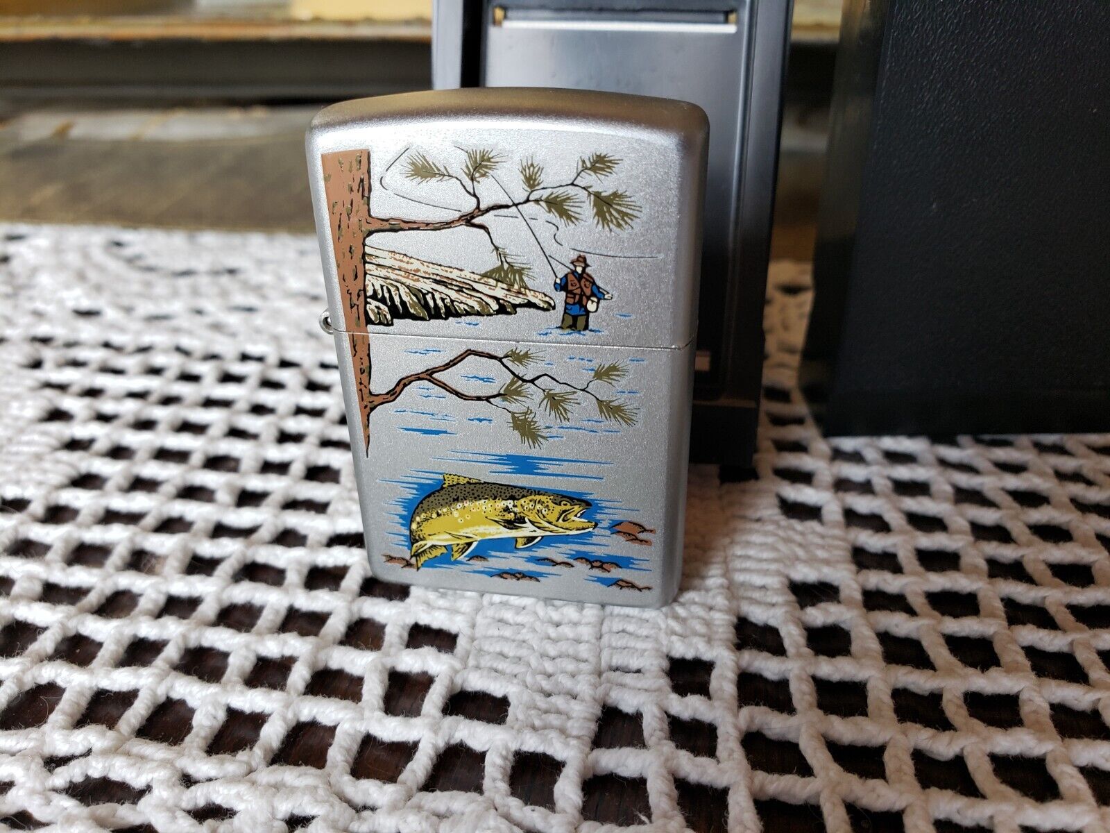 Zippo Fly Fishing lighter Brown Trout Unused vintage