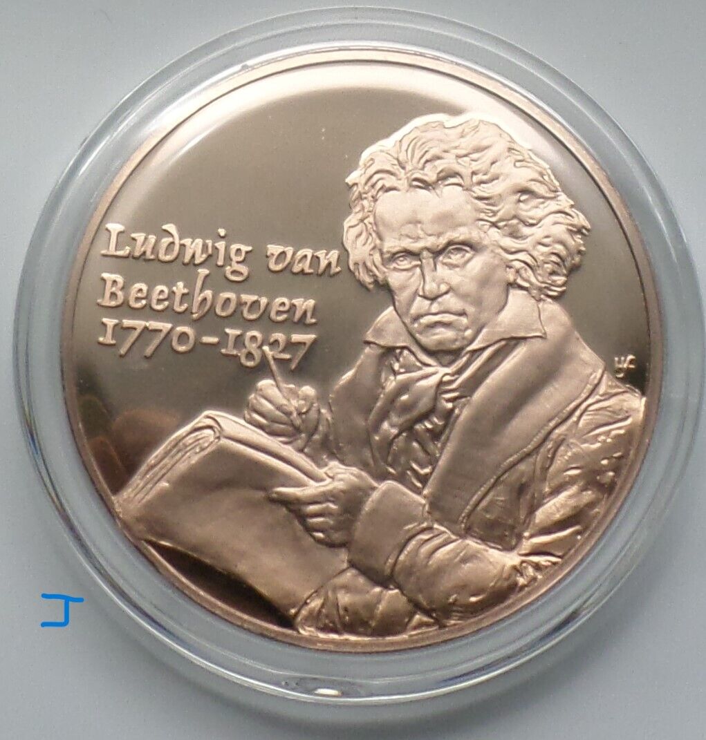 German Music Composer Ludwig Van Beethoven Piano on Vintage Bronze Proof Medal