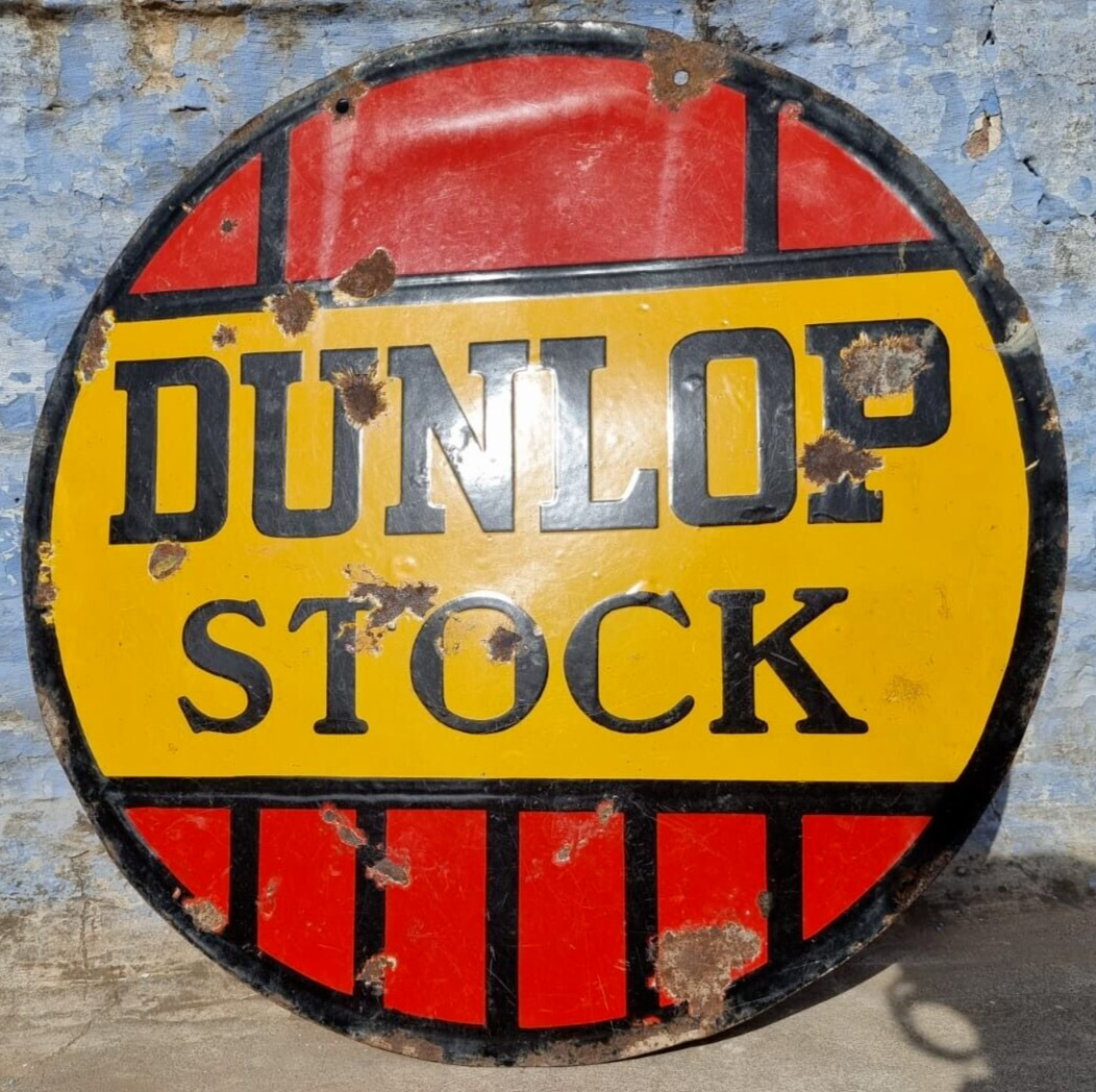 1920\'s Old Vintage Rare Double Sided Dunlop Stock Ad Porcelain Enamel Sign Board