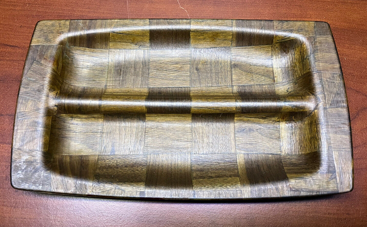 Vintage Genuine American Walnut Weavewood Rectangle Tray