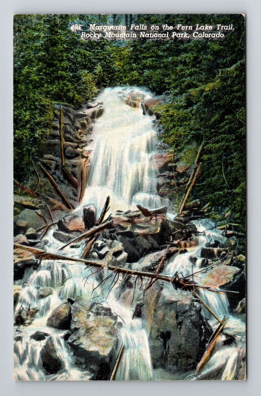 Rocky Mtn Park, CO-Colorado, Marguerite Falls Fern Lake Trail , Vintage Postcard