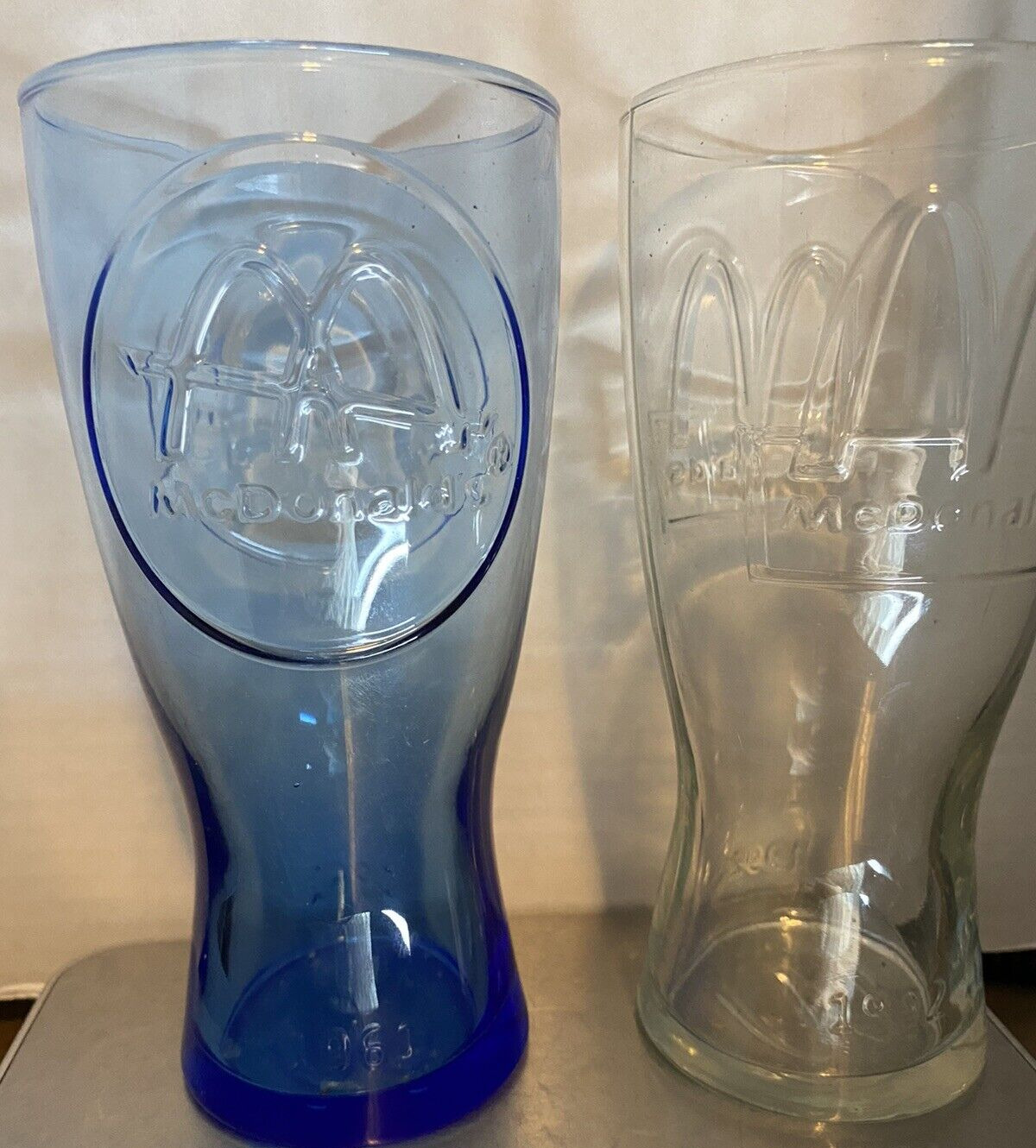 Vintage 1961 Blue McDonalds 1992 Clear Glass Cup Collectors Tall Soda Glassware