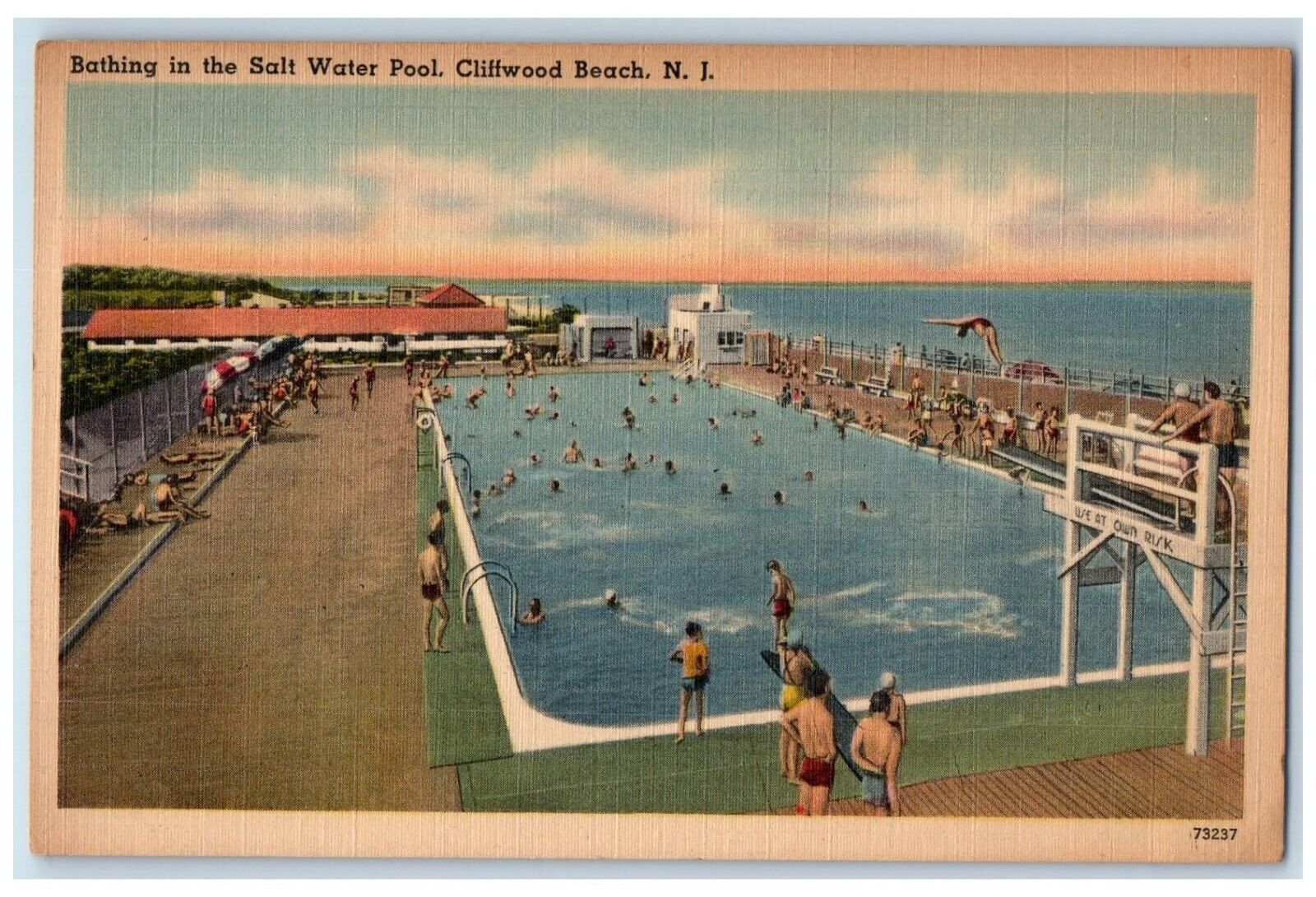1950 Bathing In The Salt Water Pool Cliffwood Beach New Jersey NJ Postcard