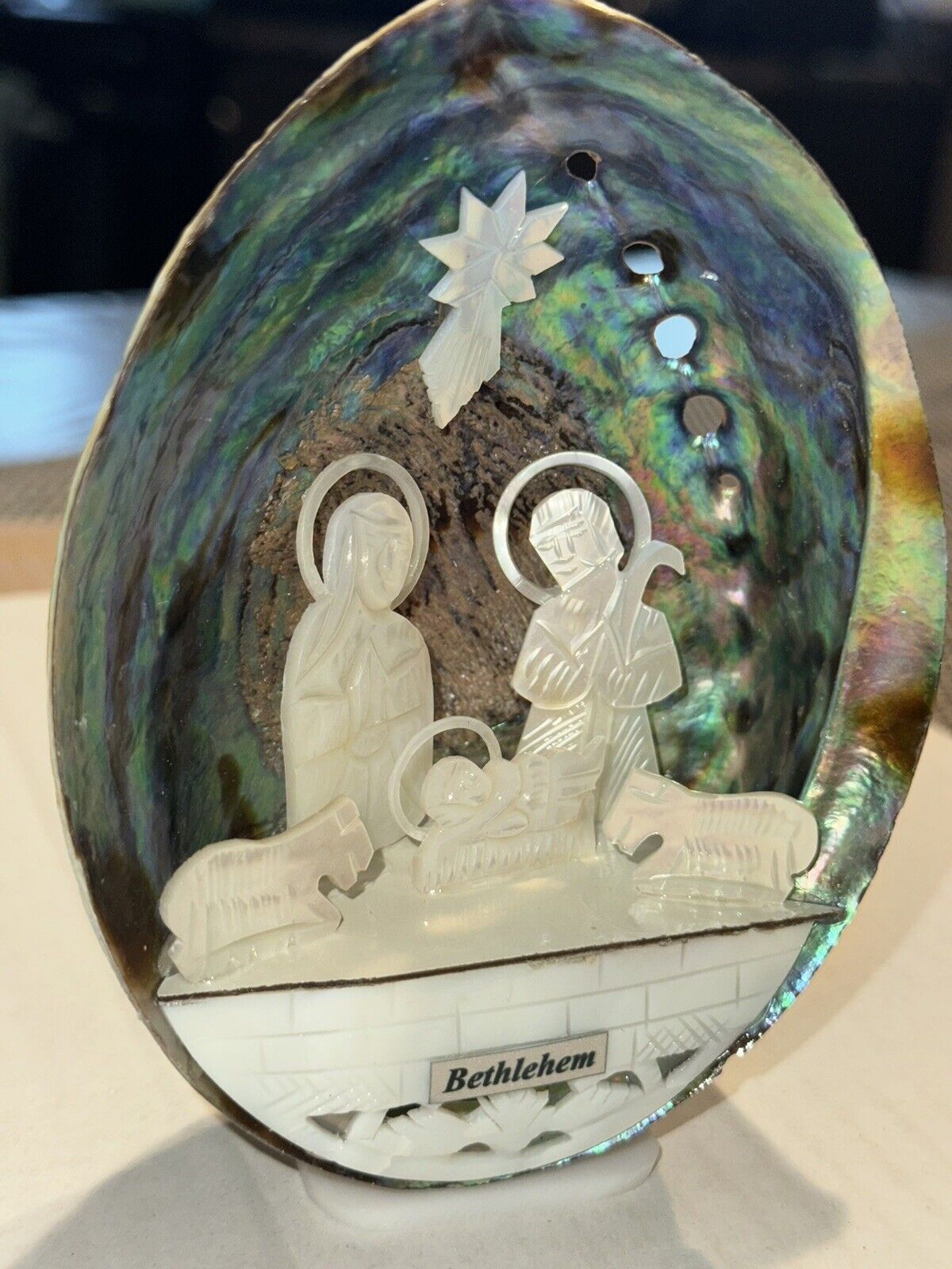 Beautiful Nativity Set Made Inside A Unique Natural Sea Shell From The Holyland