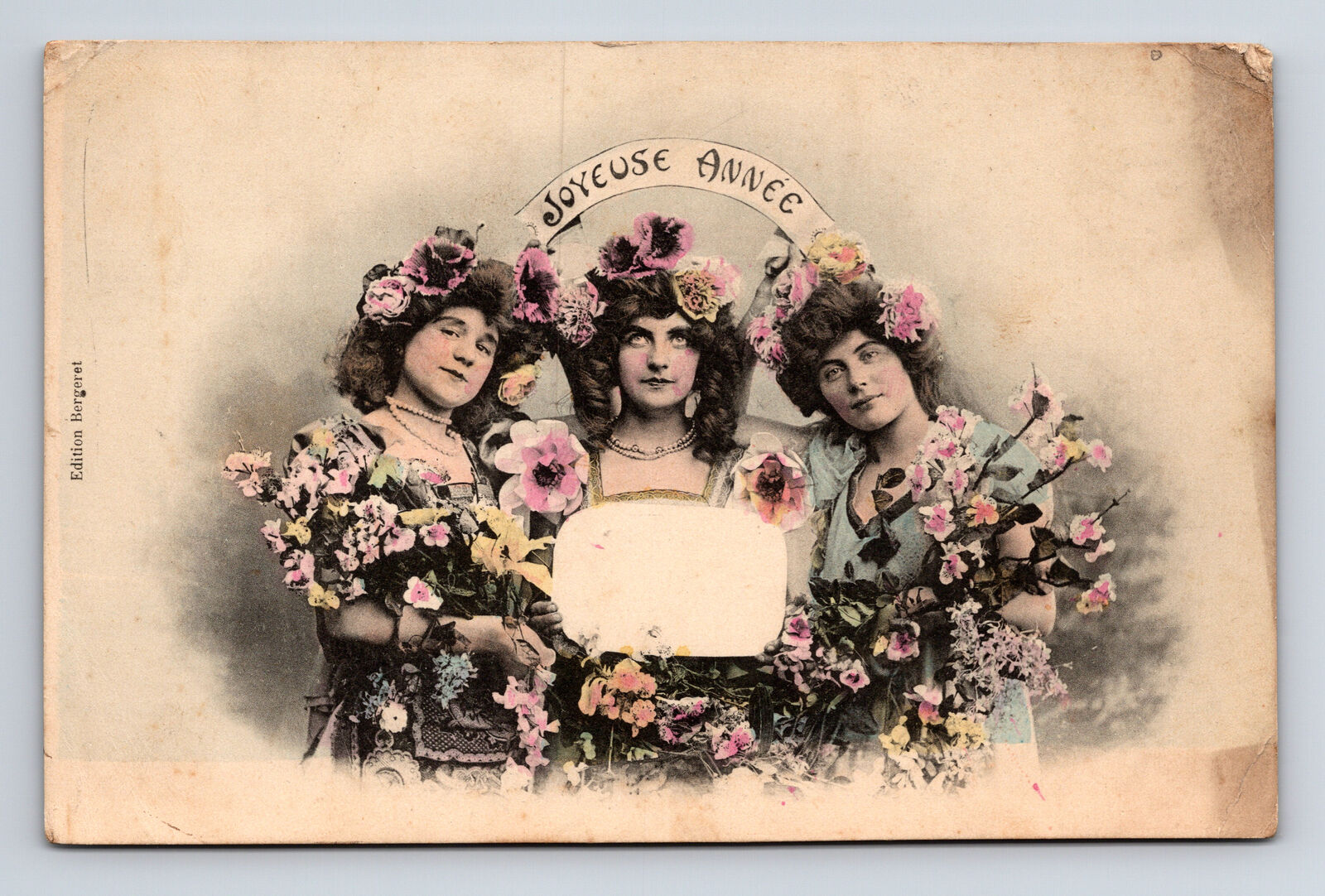 c1907 French Beautiful Young Women Flowers Edition Albert Bergeret Postcard