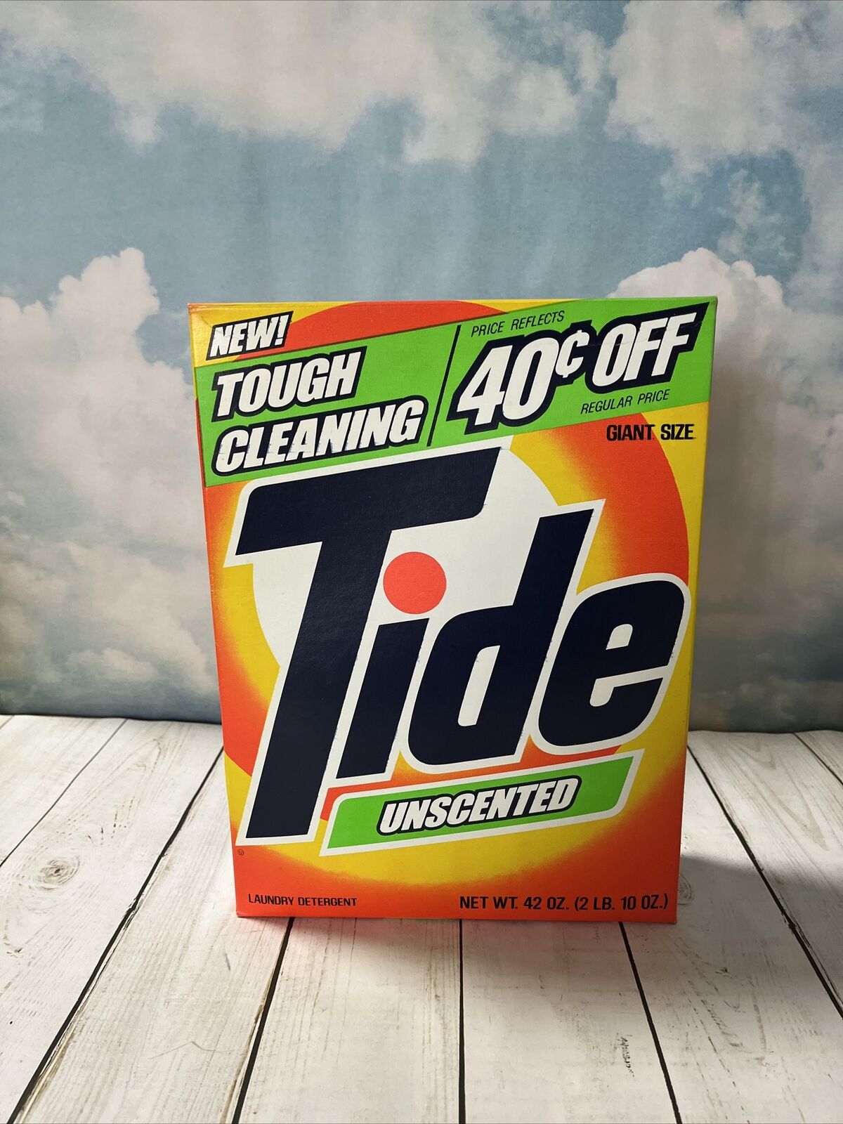 Vintage 1980s NOS Sealed Props Tide Unscented Laundry Detergent Box- 42oz