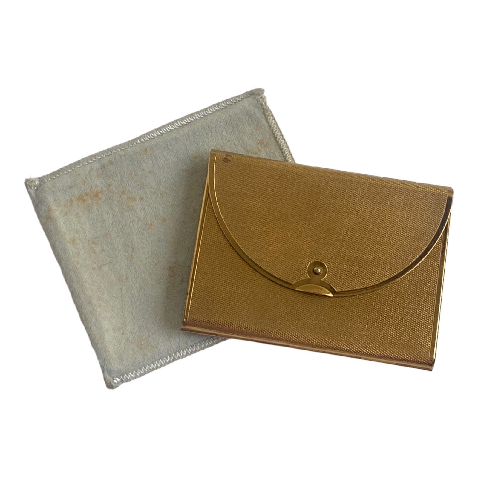 VTG 1950s Coty Tri-Fold Envelope Rectangular Gold Tone Powder Compact W/ Pouch