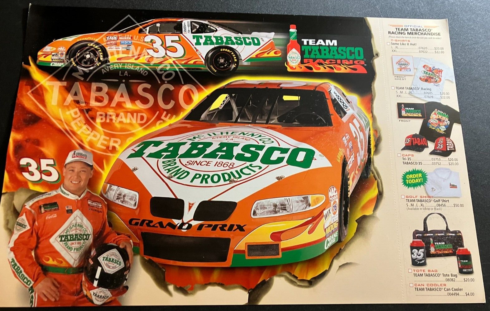 1998 Todd Bodine #35 Tabasco Pontiac Grand Prix - NASCAR Hero Card Handout