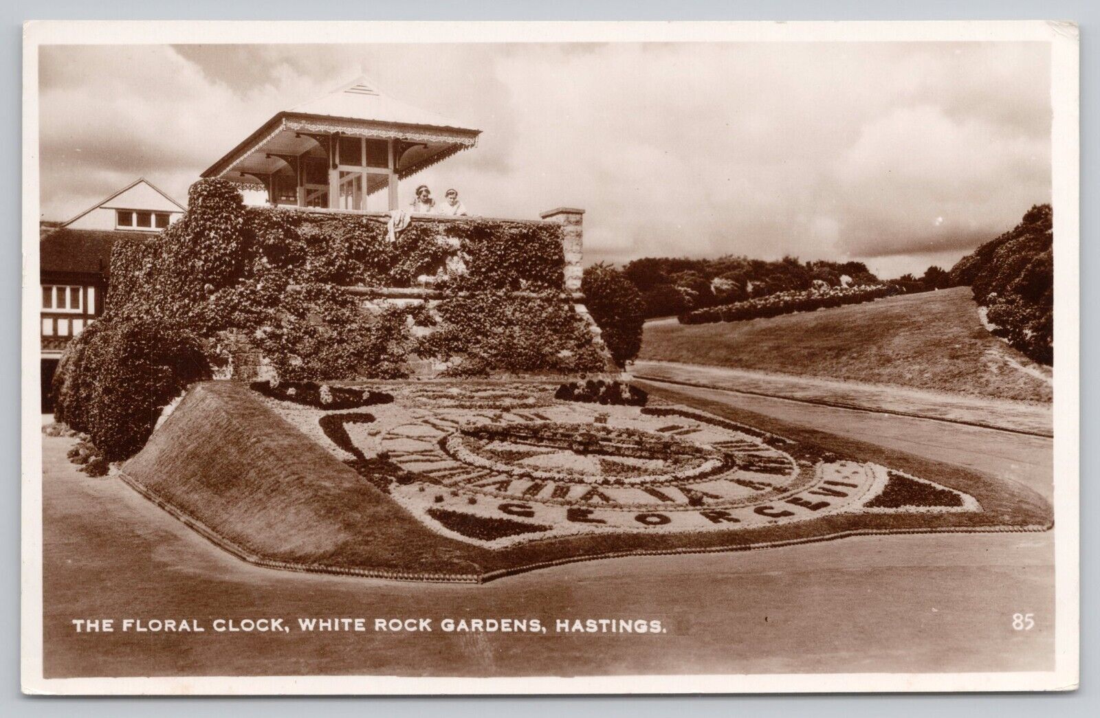 The Floral Clock White Rock Gardens & Ladies Hastings UK RPPC Postcard