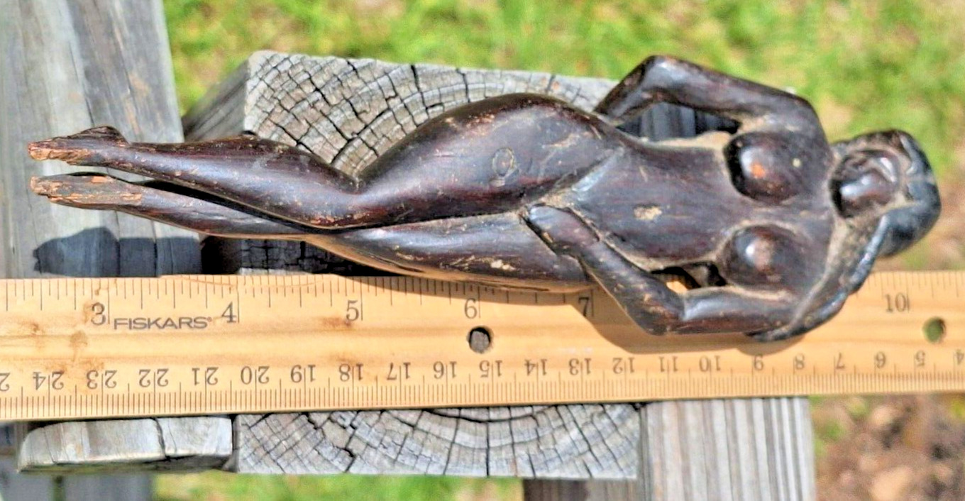 Vintage Hand Carved Wooden Naked Nude Woman Lady Folk Art Carving